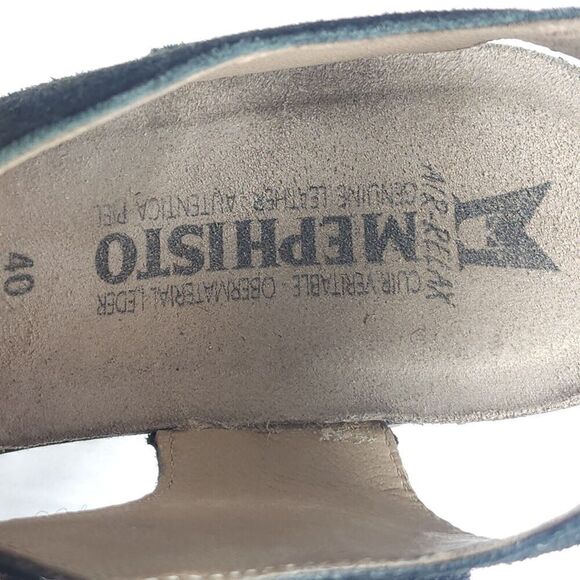 Mephisto Women's Jackie 40 US9-9,5 Black Leather Cork Embellished Wedge Sandals - Picture 13 of 16